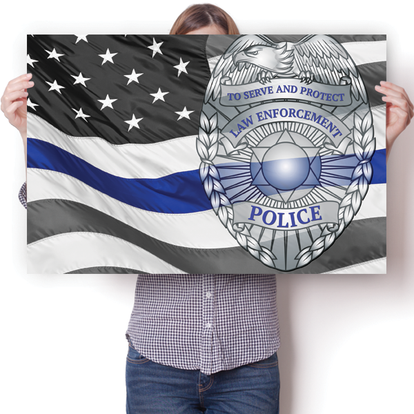Police Badge - American Flag Backdrop Poster