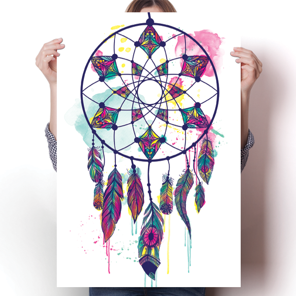 Watercolorful Dreamcatcher - White Poster