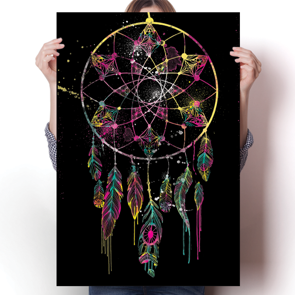 Watercolorful Dreamcatcher - Black Poster