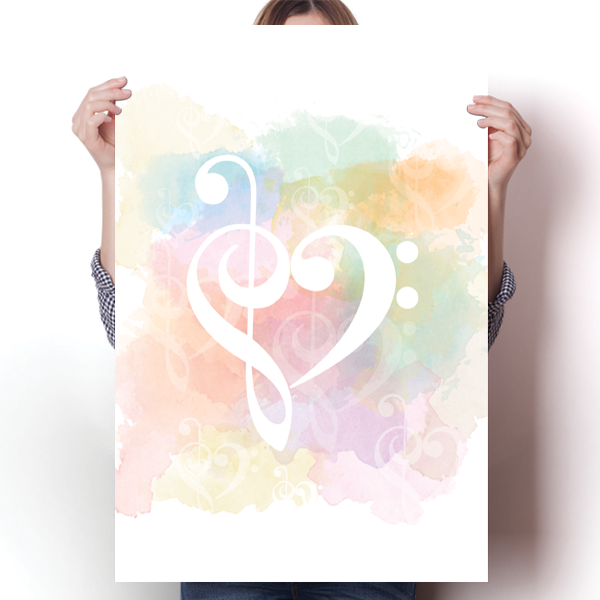 Treble Clef - Bass Clef Heart Poster