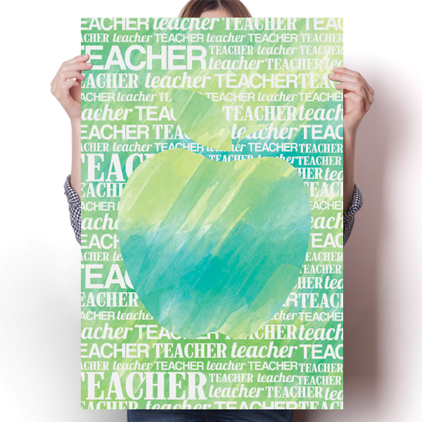 Apple Silhouette - Green Watercolor Poster