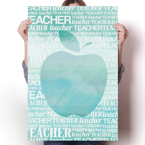 Apple Silhouette - Teal Watercolor Poster