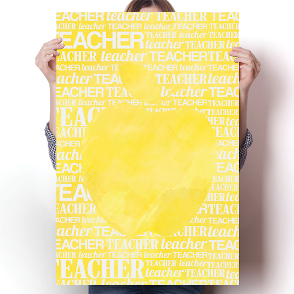 Apple Silhouette - Yellow Watercolor Poster