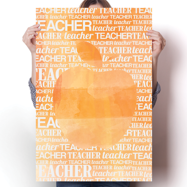 Apple Silhouette - Orange Watercolor Poster