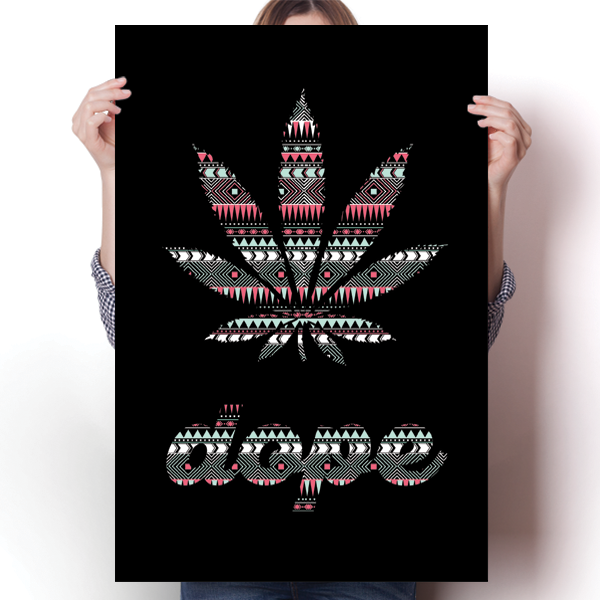 Dope - Marijuana Leaf - Aztec Pattern Poster