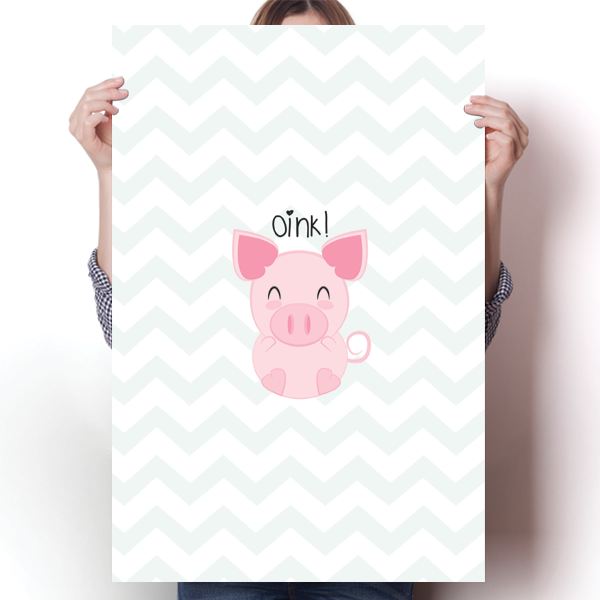 Oink! - Pig Chevron Poster