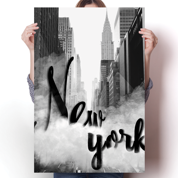 Cloudy New York - Black & White Poster