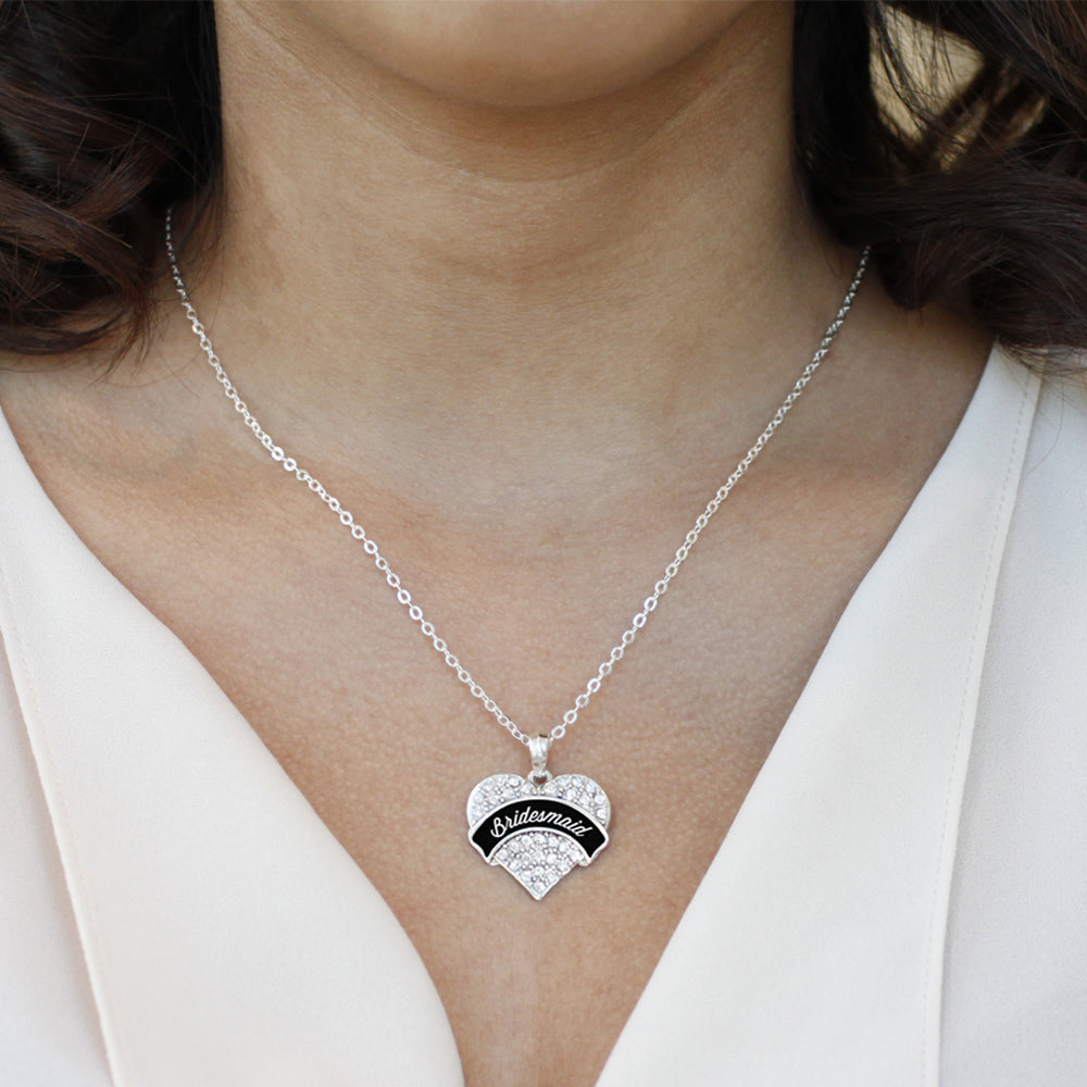 Silver Black and White Bridesmaid Pave Heart Charm Classic Necklace