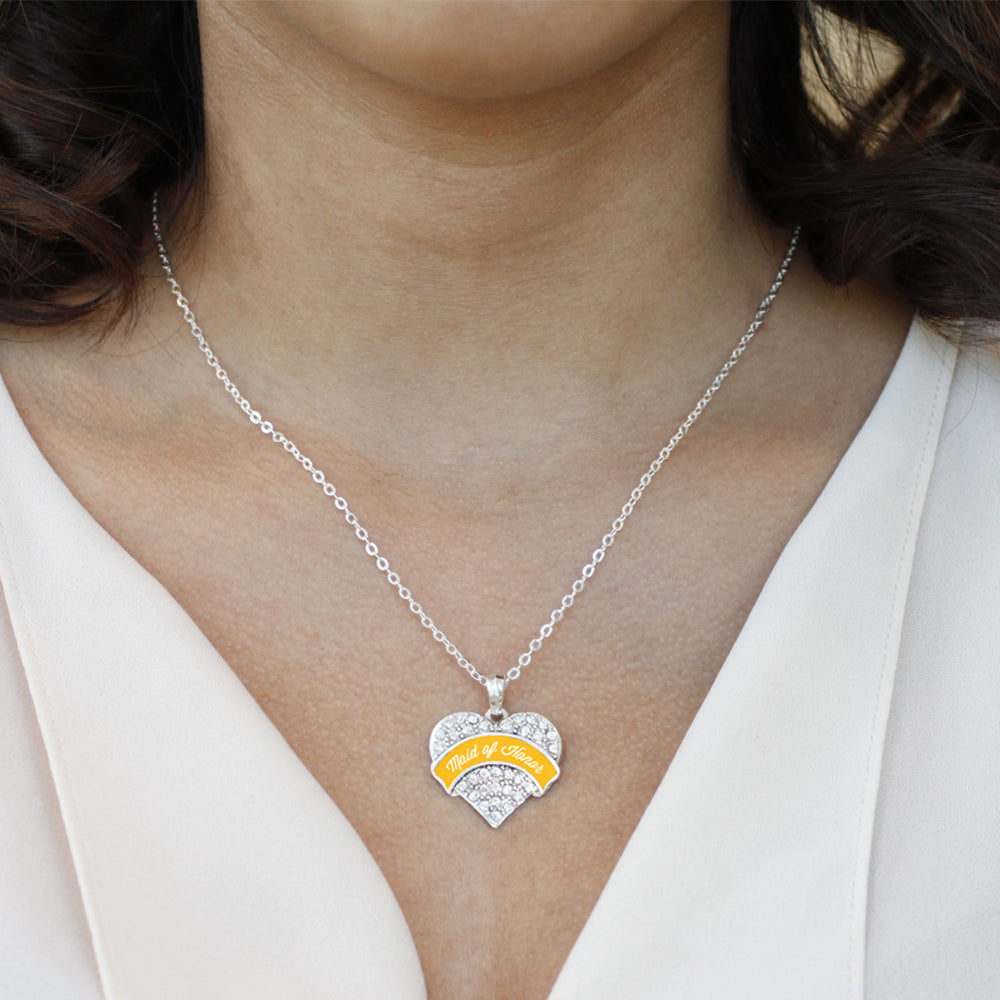 Silver Marigold Maid of Honor Pave Heart Charm Classic Necklace