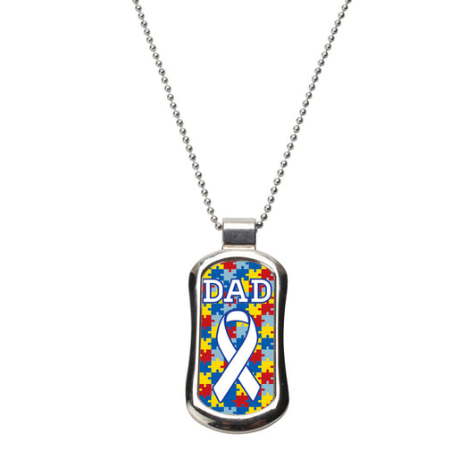 Steel Proud Autism Dad Dog Tag Necklace