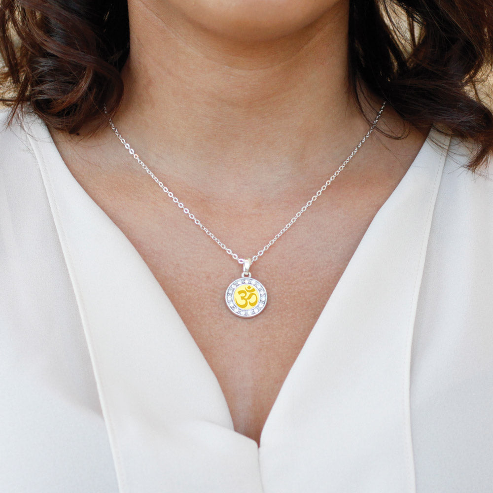 Silver OM Yoga Circle Charm Classic Necklace