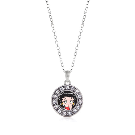 Silver Betty Boop Circle Charm Classic Necklace