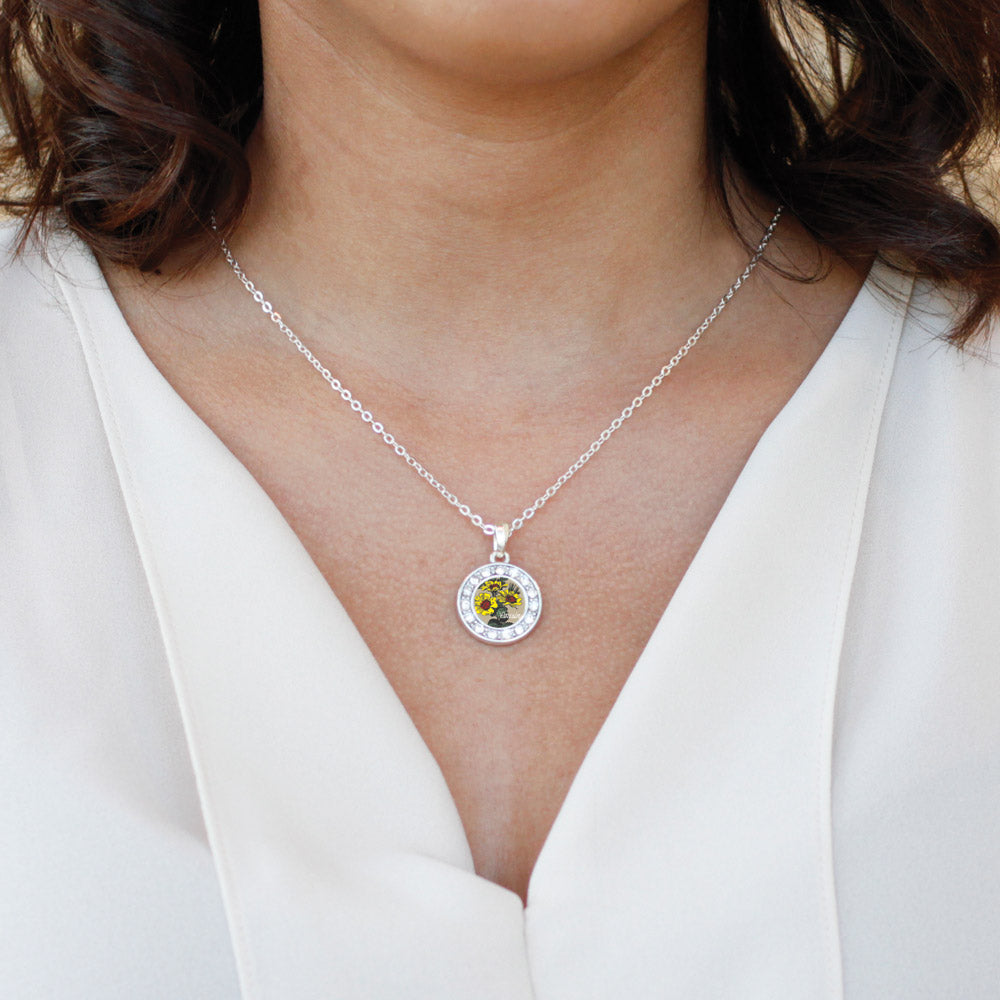 Silver Cousin Coreopsis Flower Circle Charm Classic Necklace