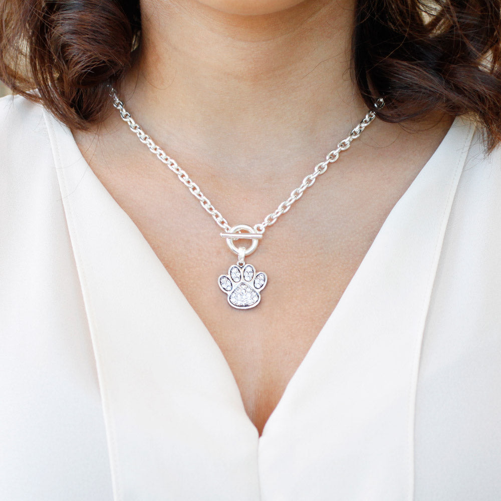 Silver Paw Print Charm Toggle Necklace