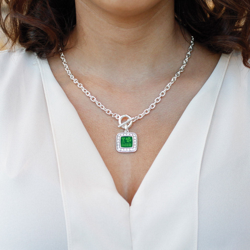 Silver I Love Beer Square Charm Toggle Necklace