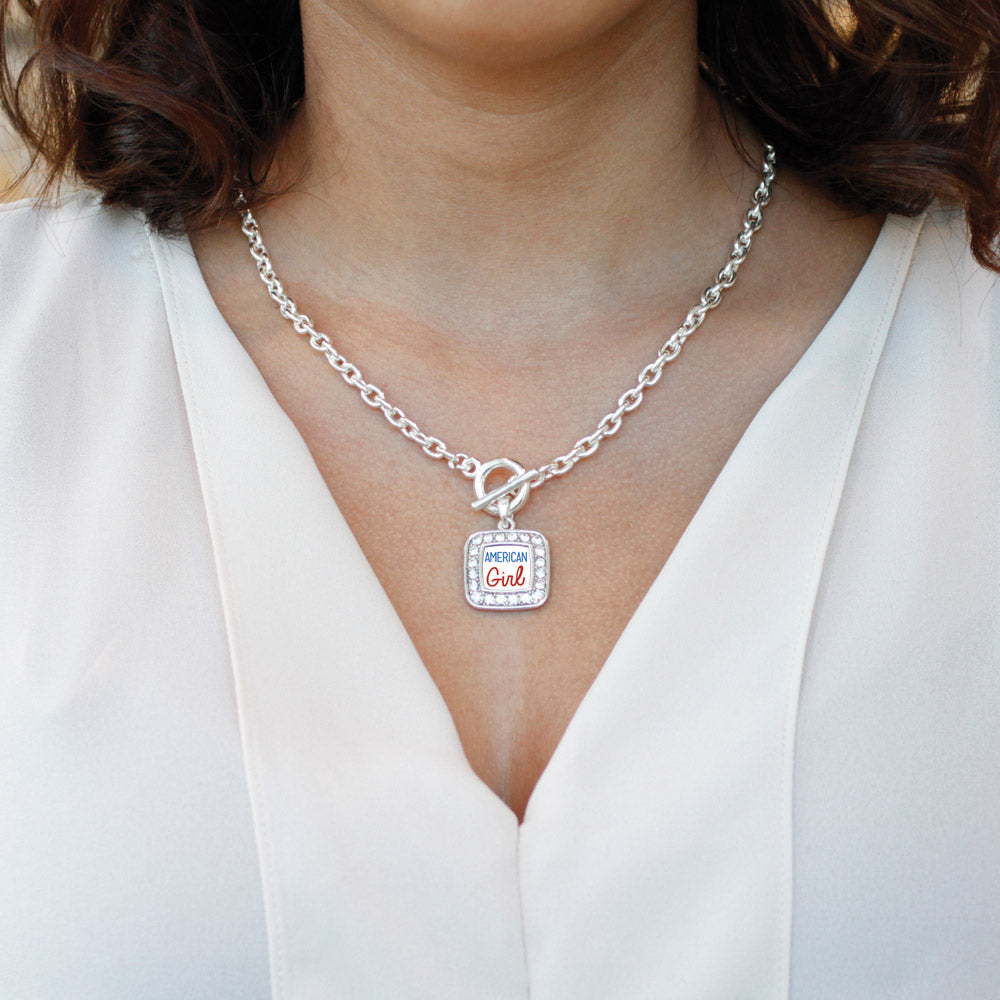 Silver American Girl Square Charm Toggle Necklace