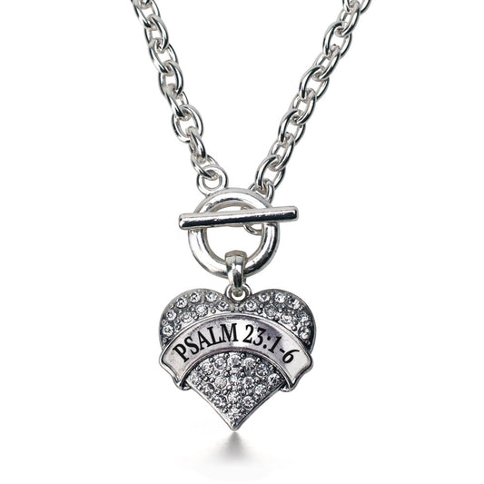 Silver Psalm 23:1-6 Pave Heart Charm Toggle Necklace