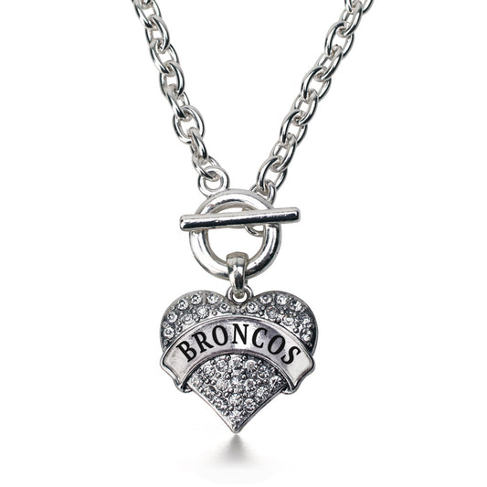Silver Broncos Pave Heart Charm Toggle Necklace