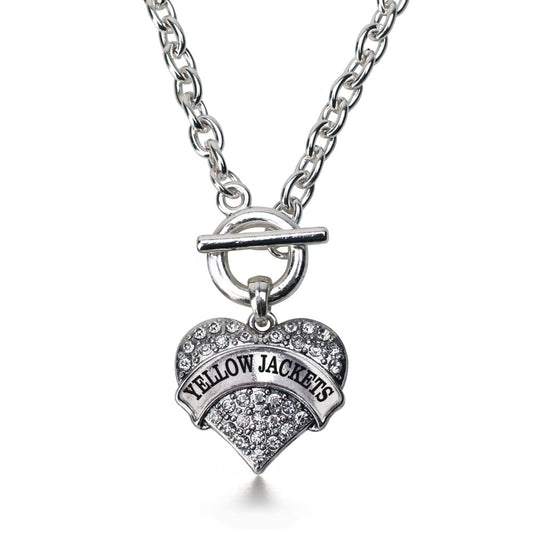 Silver Yellow Jackets Pave Heart Charm Toggle Necklace