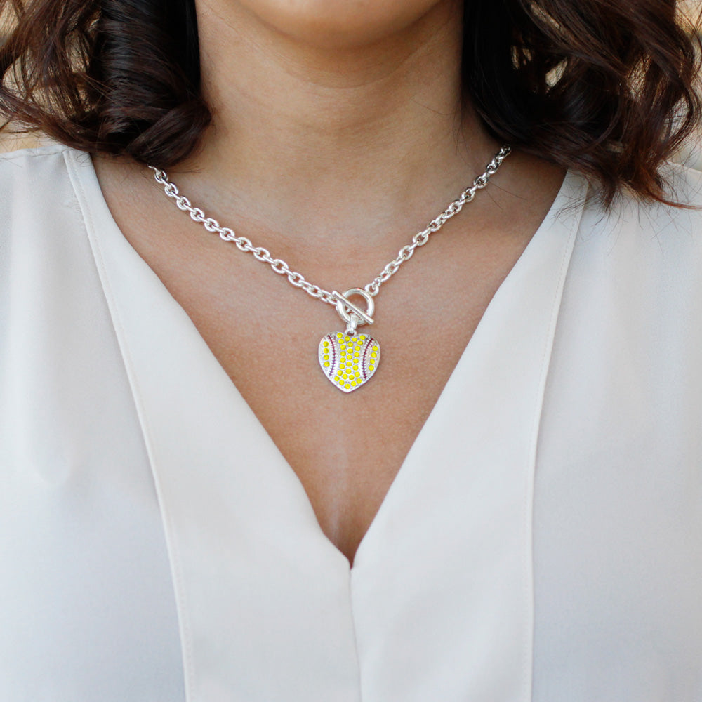 Silver Tennis or Softball Heart Charm Toggle Necklace