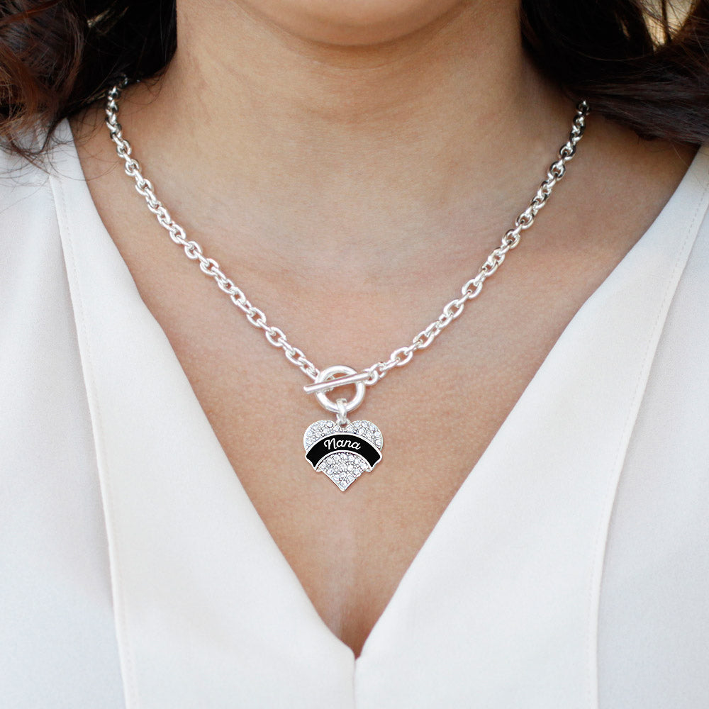 Silver Black and White Nana Pave Heart Charm Toggle Necklace