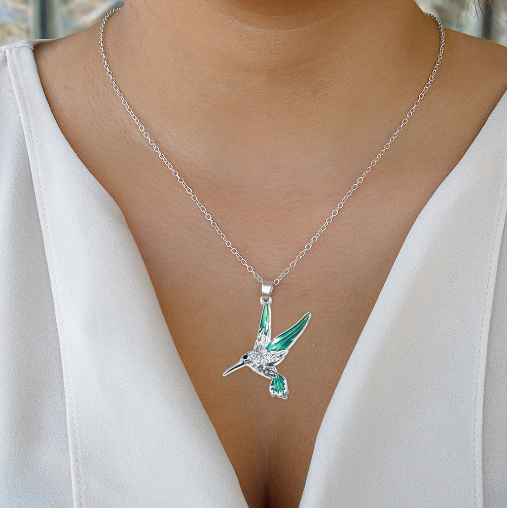 Silver Humming Bird Charm Classic Necklace