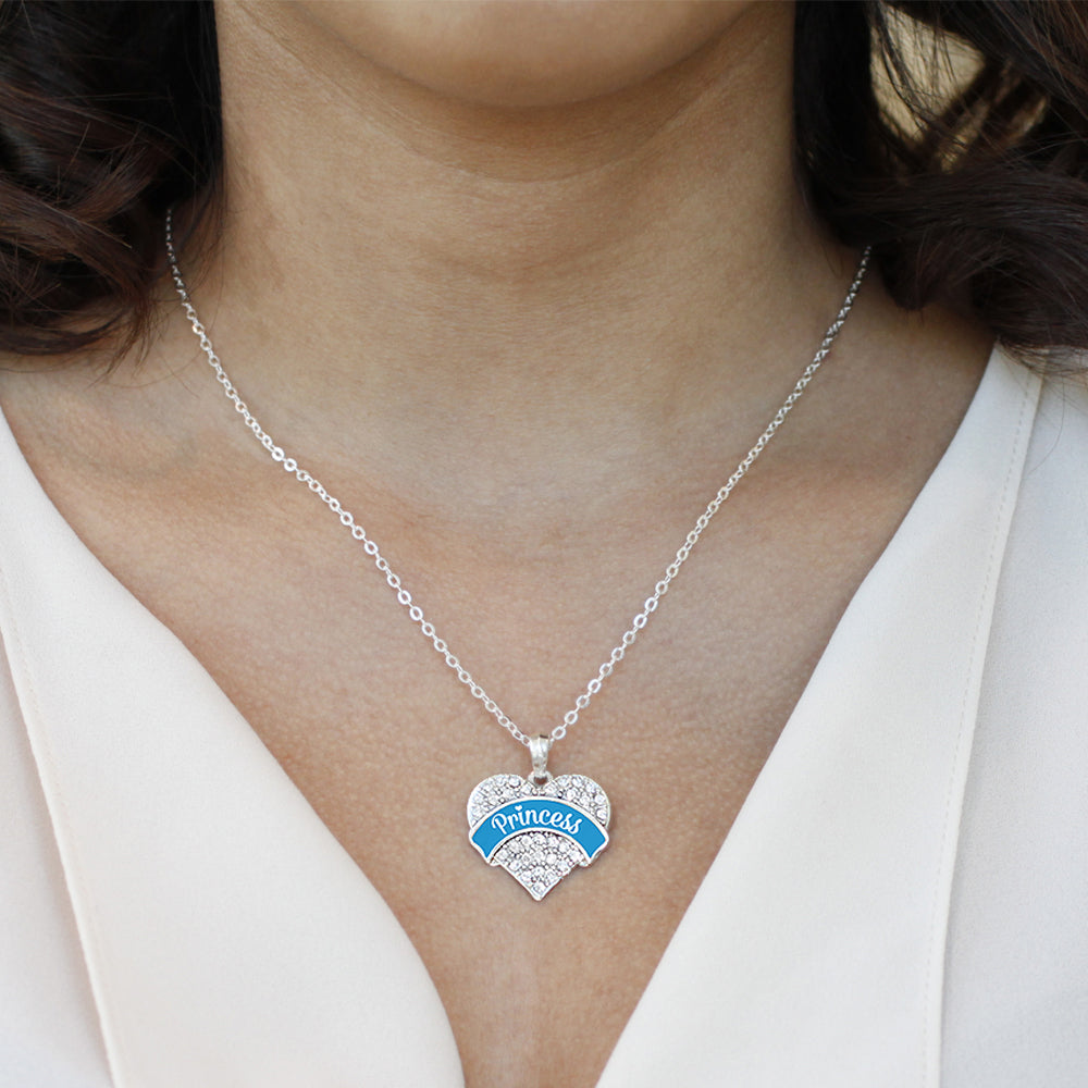Silver Princess - Sky Blue Pave Heart Charm Classic Necklace