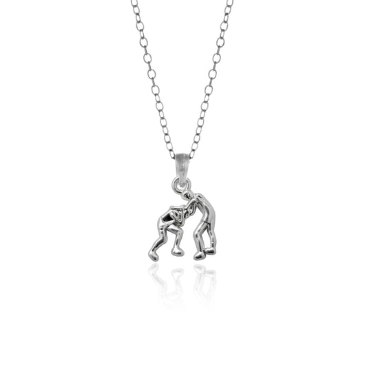 Silver Petite Wrestling Charm Classic Necklace