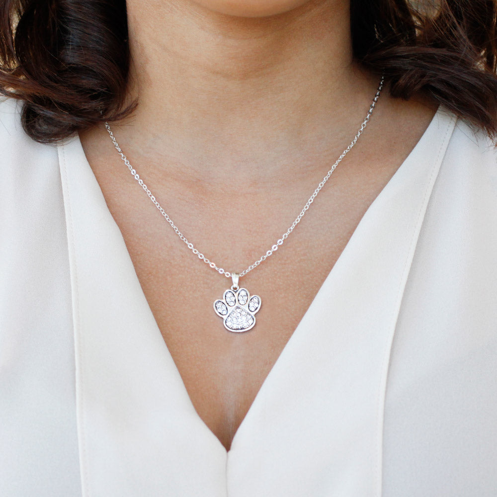 Silver Paw Print Charm Classic Necklace