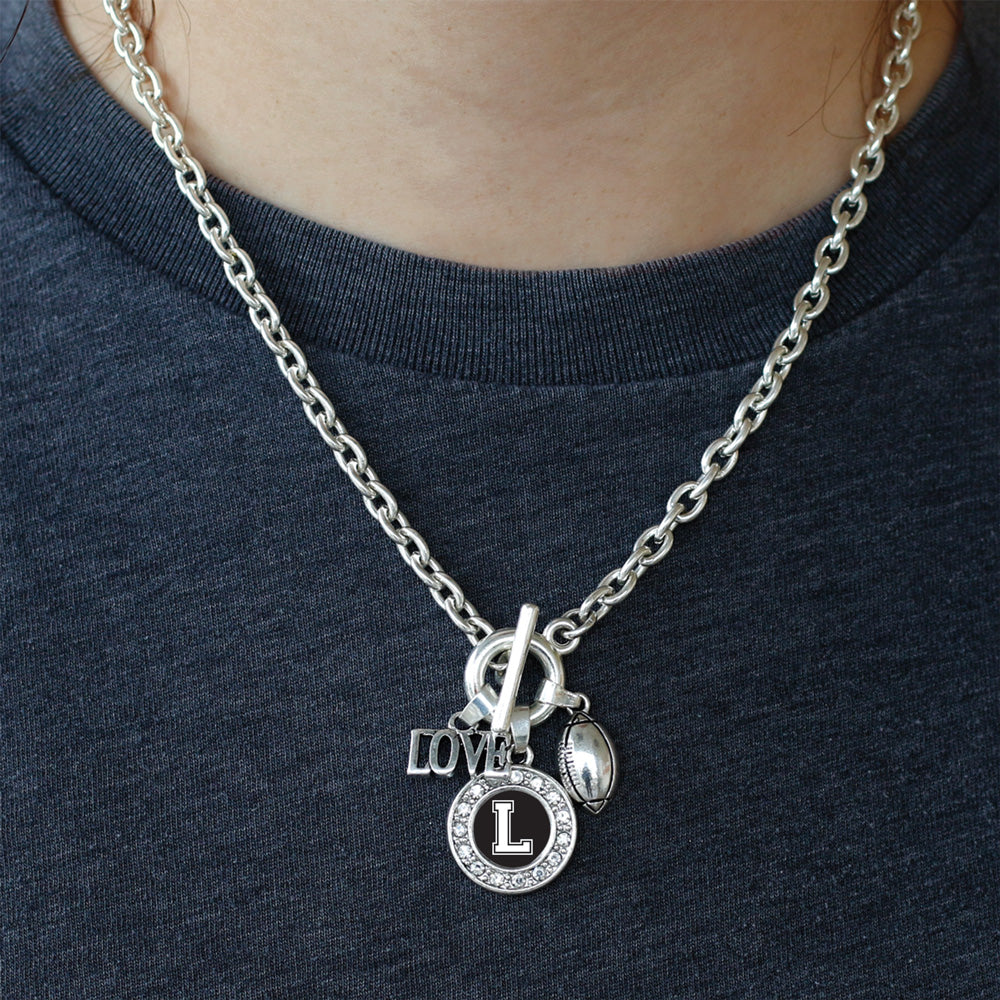 Silver Football - Sports Initial L Circle Charm Toggle Necklace