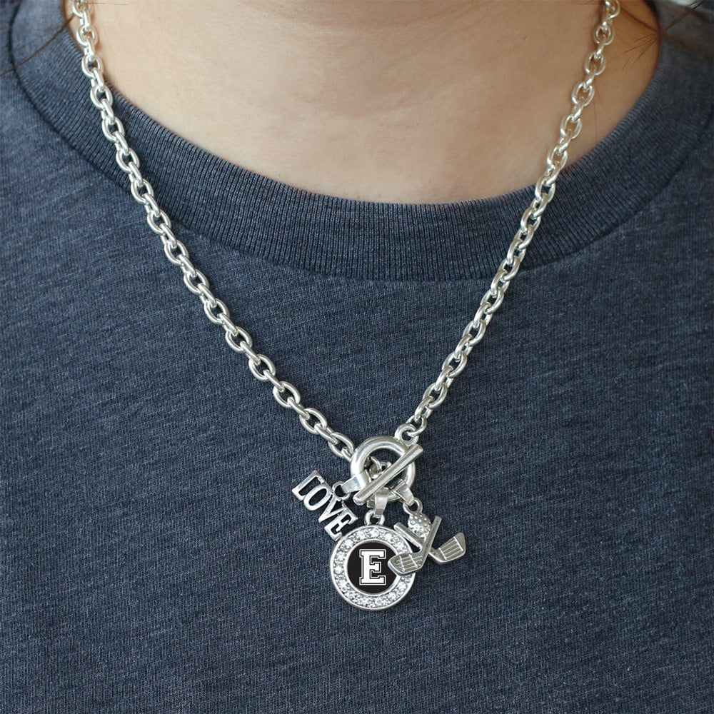 Silver Cheerleader - Sports Initial E Circle Charm Toggle Necklace