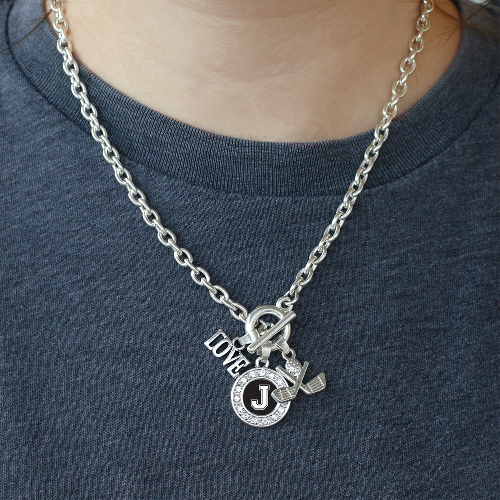 Silver Cheerleader - Sports Initial J Circle Charm Toggle Necklace