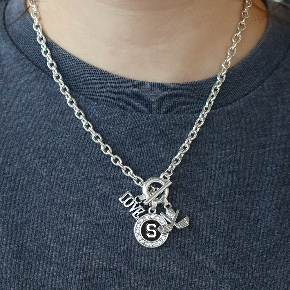 Silver Cheerleader - Sports Initial S Circle Charm Toggle Necklace