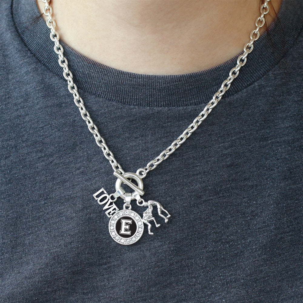 Silver Wrestling - Sports Initial E Circle Charm Toggle Necklace