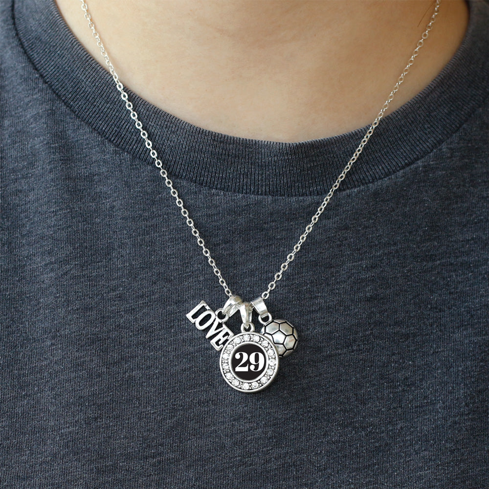 Silver Soccer - Sports Number 29 Circle Charm Classic Necklace