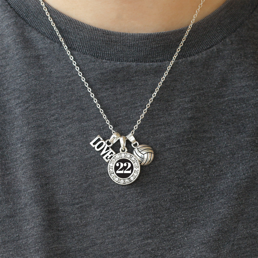 Silver Volleyball - Sports Number 22 Circle Charm Classic Necklace