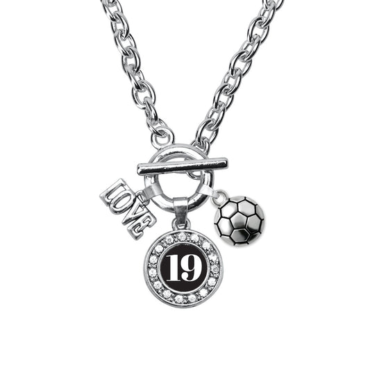 Silver Soccer - Sports Number 19 Circle Charm Toggle Necklace