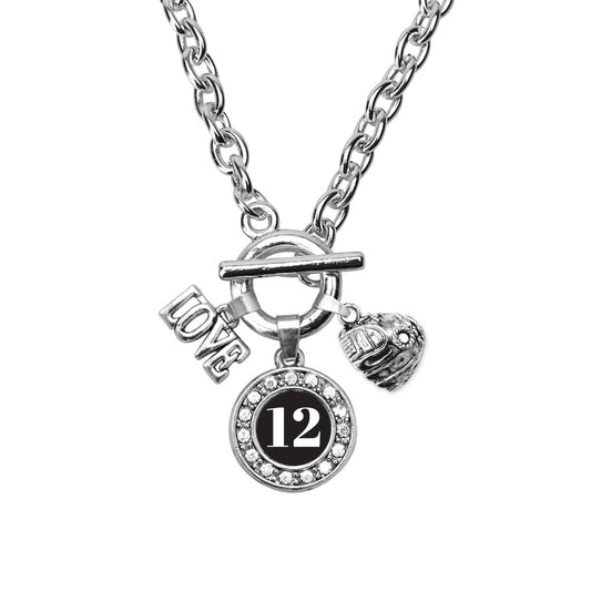 Silver Baseball Glove - Sports Number 12 Circle Charm Toggle Necklace