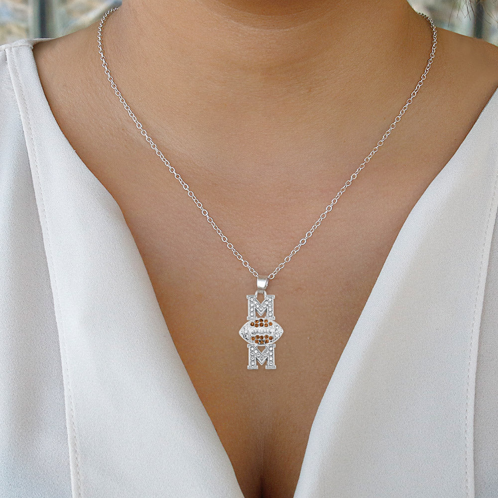 Silver Football Mom Charm Classic Necklace