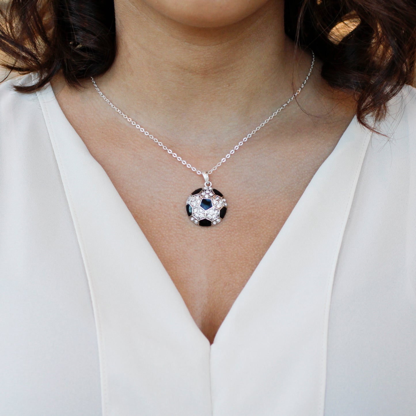 Silver Soccer Ball Charm Classic Necklace