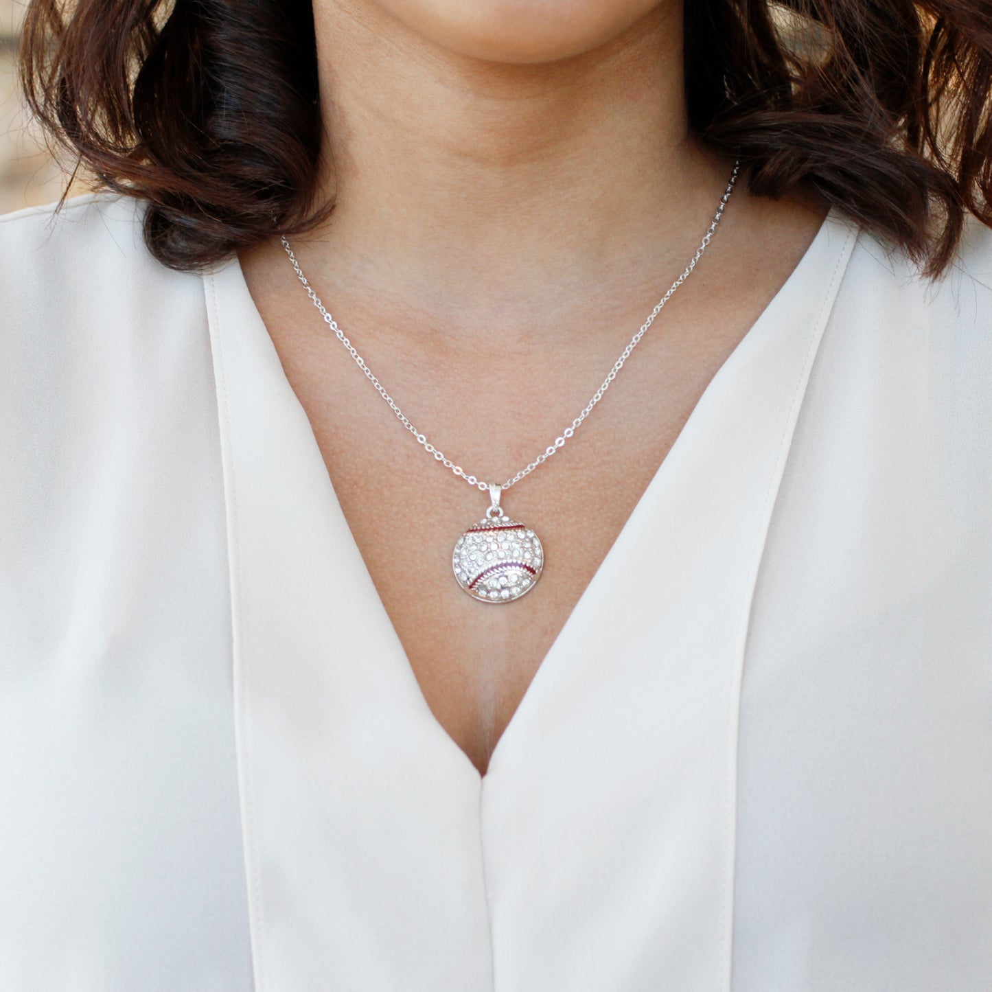 Silver Baseball Charm Classic Necklace