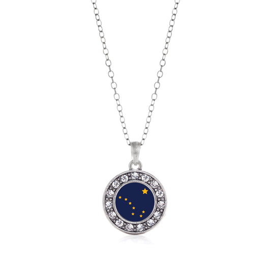 Silver Alaska Flag Circle Charm Classic Necklace