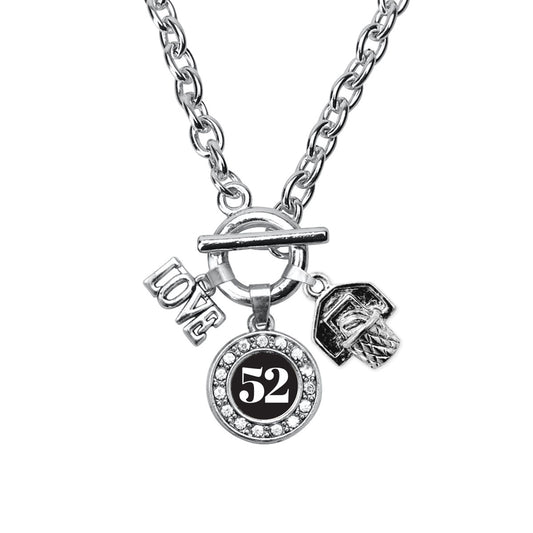 Silver Basketball Hoop - Sports Number 52 Circle Charm Toggle Necklace