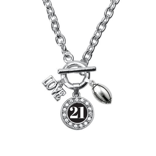 Silver Football - Sports Number 21 Circle Charm Toggle Necklace