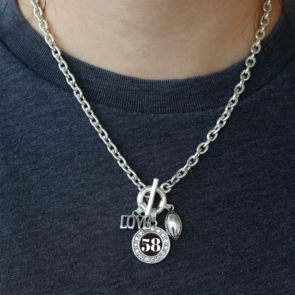 Silver Football - Sports Number 58 Circle Charm Toggle Necklace