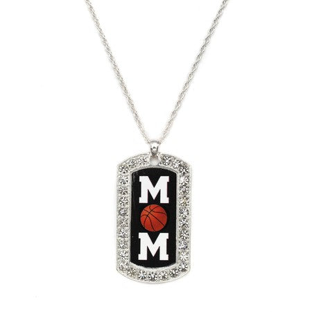 Silver Basketball Mom Dog Tag Charm Classic Necklace