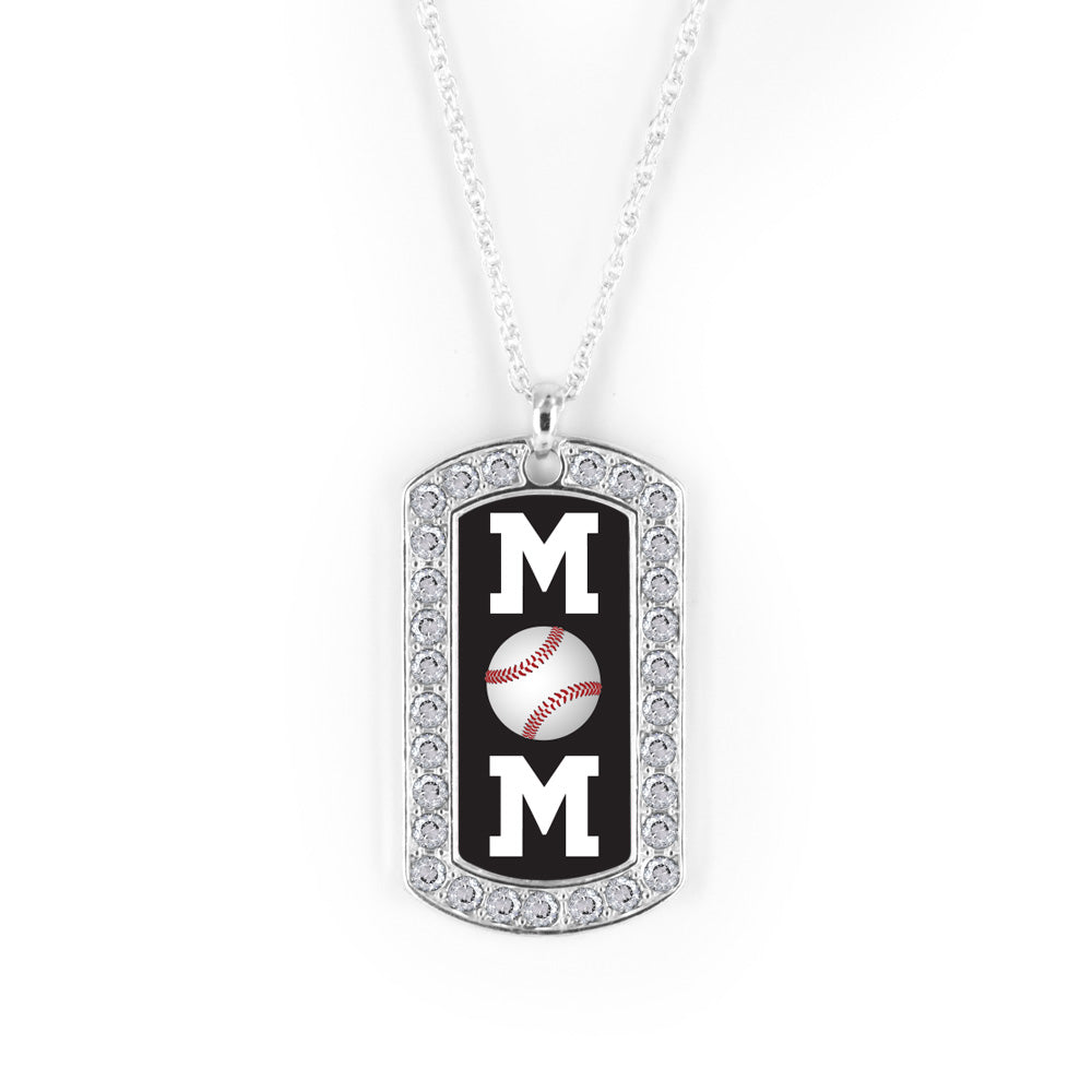 Silver Baseball Mom Dog Tag Charm Classic Necklace