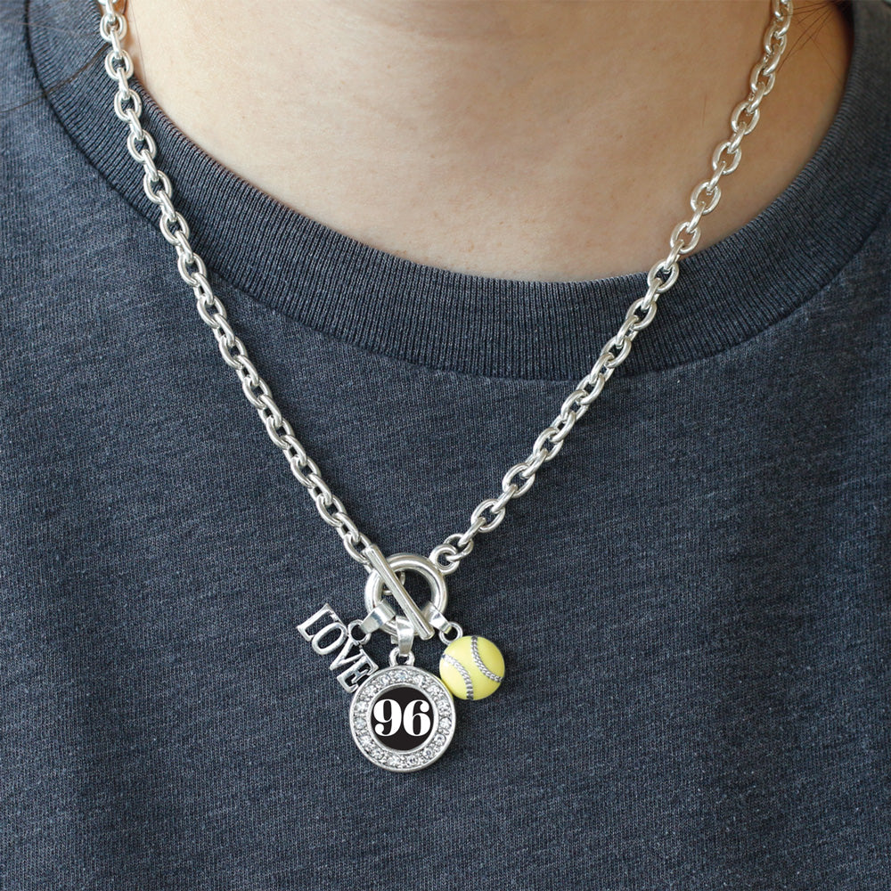Silver Softball - Sports Number 96 Circle Charm Toggle Necklace