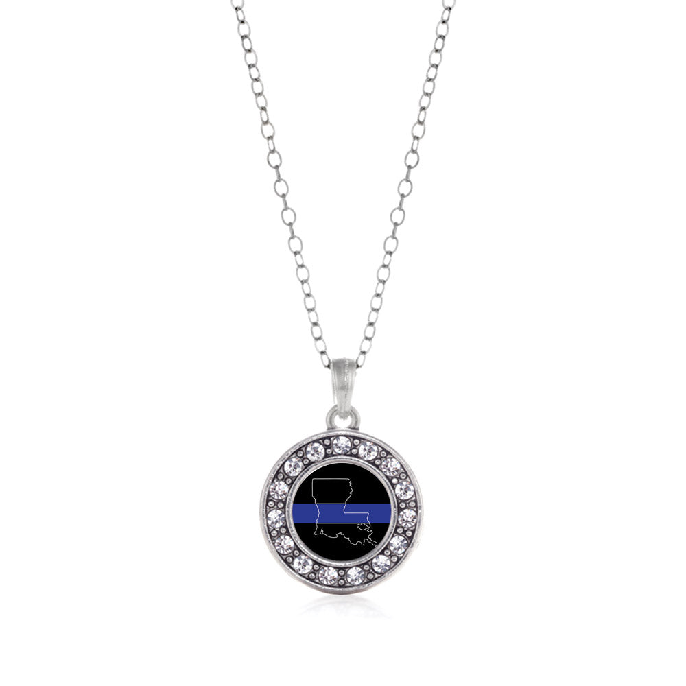 Silver Louisiana Thin Blue Line Circle Charm Classic Necklace