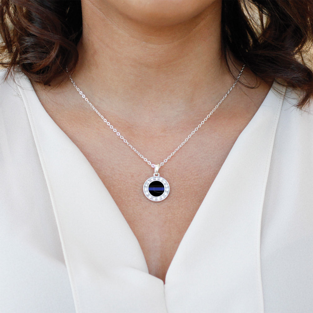 Silver Oklahoma Thin Blue Line Circle Charm Classic Necklace